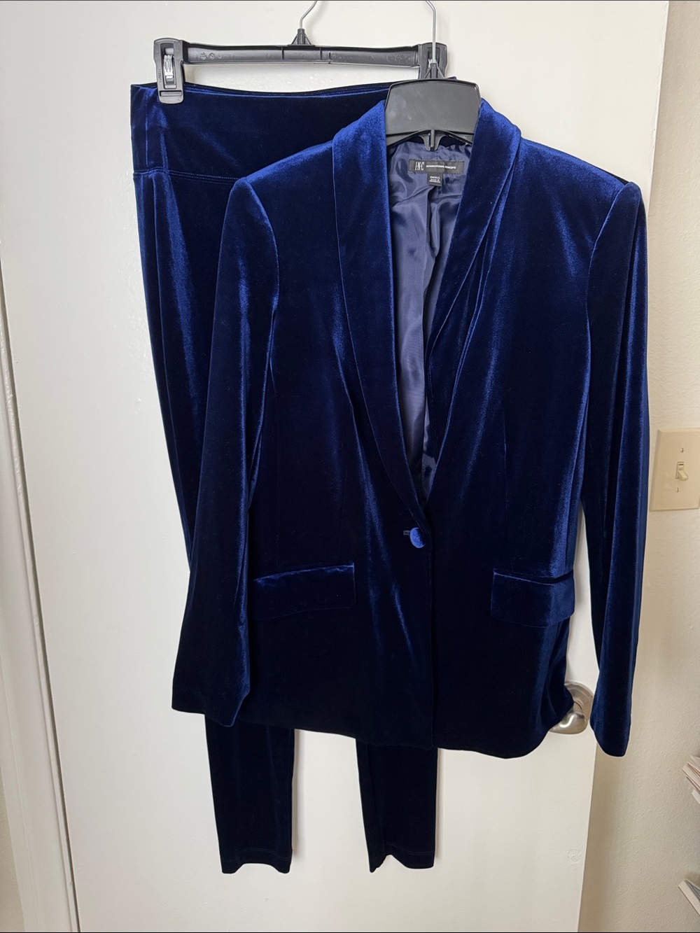 INC International Concepts Velvet Blazer and Matching Pants in Navy Blue